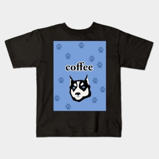 Funny Husky on Coffee Mug Kids T-Shirt